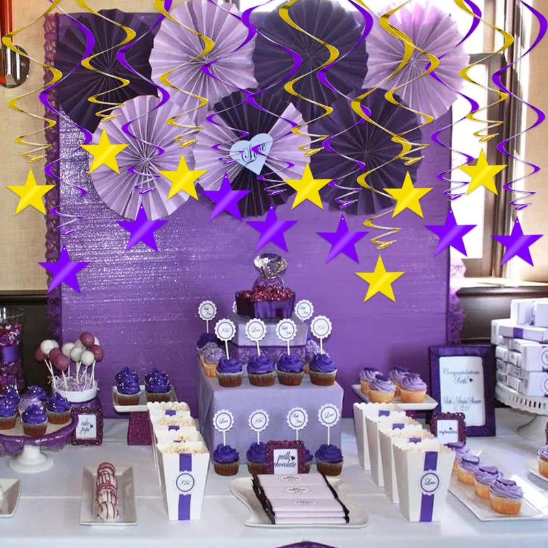 بيشيدا BEISHIDA زخارف دوامة معلقة على شكل نجمة ذهبية أرجوانية، لوازم حفلات أعياد الميلاد المعلقة للتخرج وحفلات الزفاف وحفلات استقبال المولود الجديد، حزمة من 15 قطعة - Image 4